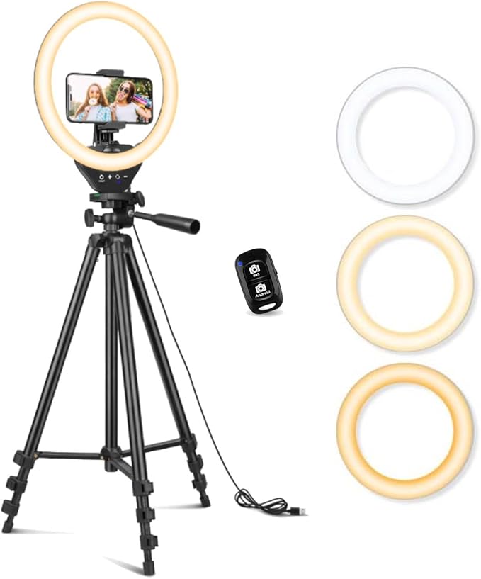 Sensyne 10'' Ring Light with 50'' Extendable Tripod Stand, LED Circle Lights by sensyne