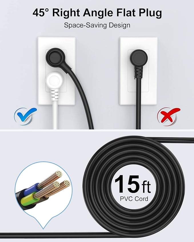 15 Ft Power Strip Surge Protector, 6 Outlets and 4 USB Ports, Flat Plug Power - Image 3