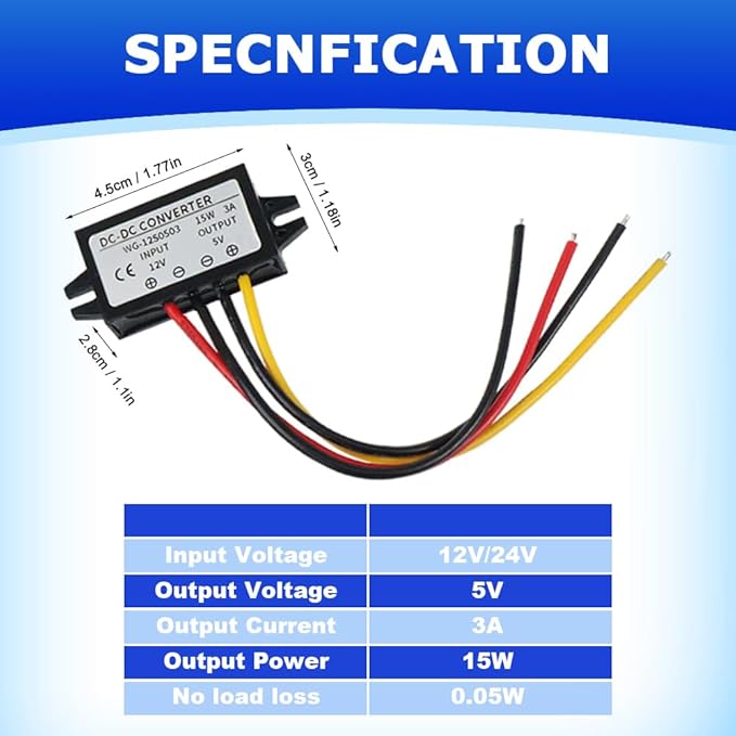 2Pcs DC 12/24V to 5V Converter 3A 15W, Step Down Converter, Voltage Reducer - Image 5