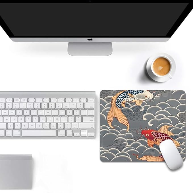Koi Fish Japanese Tattoo Square Mouse pad, Waterproof, Anti Slip Rubber Base - Image 6