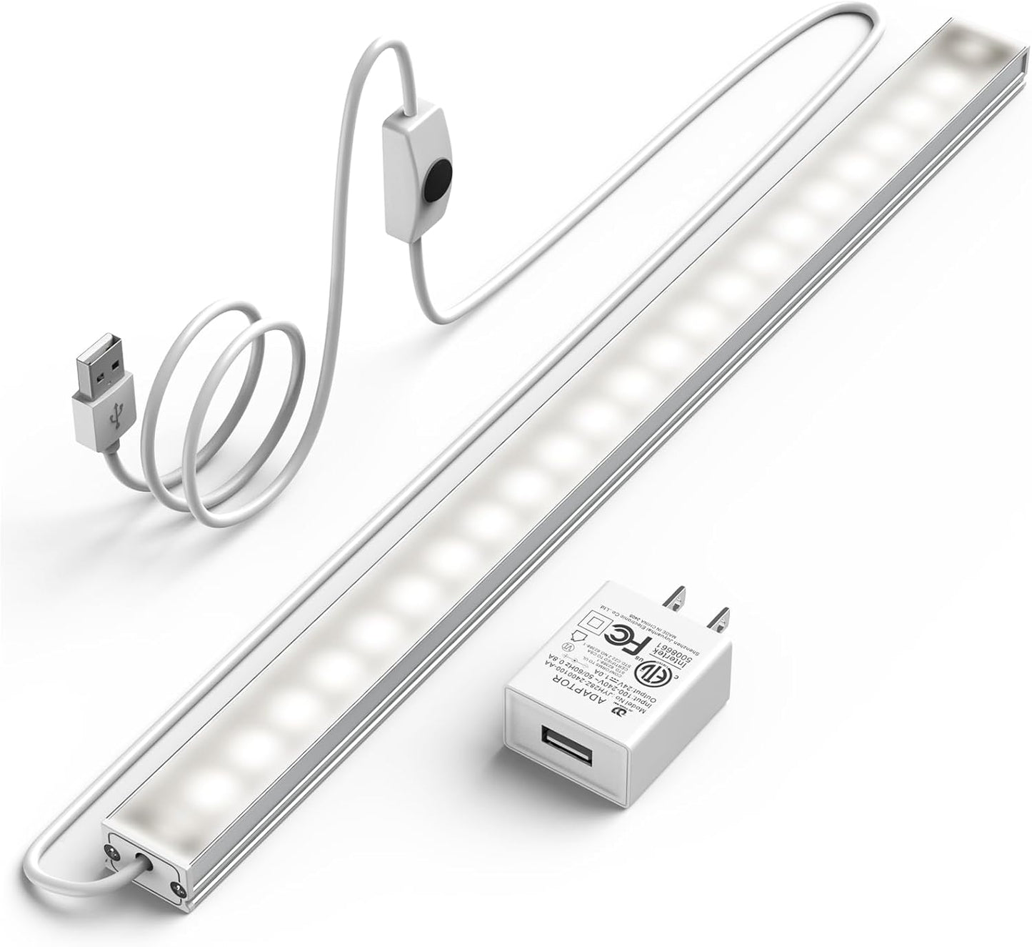ASOKO Under Cabinet Led Lighting, 12 Inch Light Strip Bar, Daylight White 5000K Dimmable Plug in USB Light, Small Thin Led Under Counter Lighting for Kitchen/Room/Shelf/Desk/Display Case