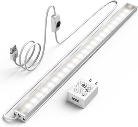 ASOKO Under Cabinet Led Lighting, 12 Inch Light Strip Bar, Daylight White 5000K Dimmable Plug in USB Light, Small Thin Led Under Counter Lighting for Kitchen/Room/Shelf/Desk/Display Case