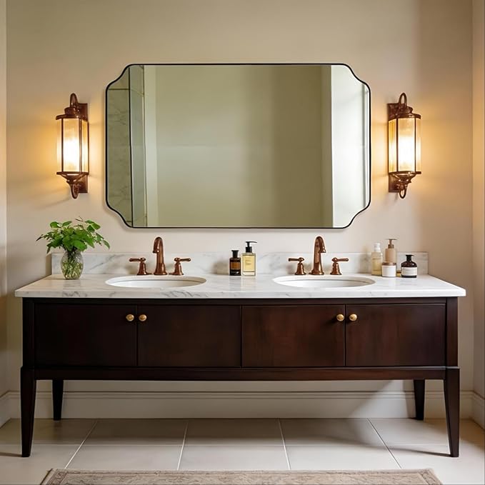 ANDY STAR 30"x48" Brushed Bronze Rectangle Mirror, Large Scalloped Bathroom by ANDYSTAR