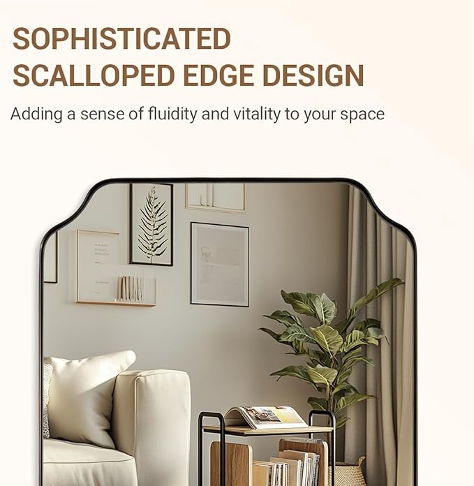 ANDY STAR 30"x48" Brushed Bronze Rectangle Mirror, Large Scalloped Bathroom - Image 9