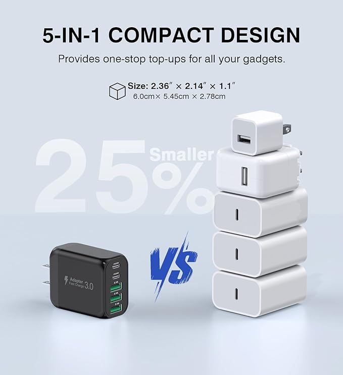 60W USB C Wall Charger Block, 5-Port C Charger Fast Charging Block PD Power - Image 4