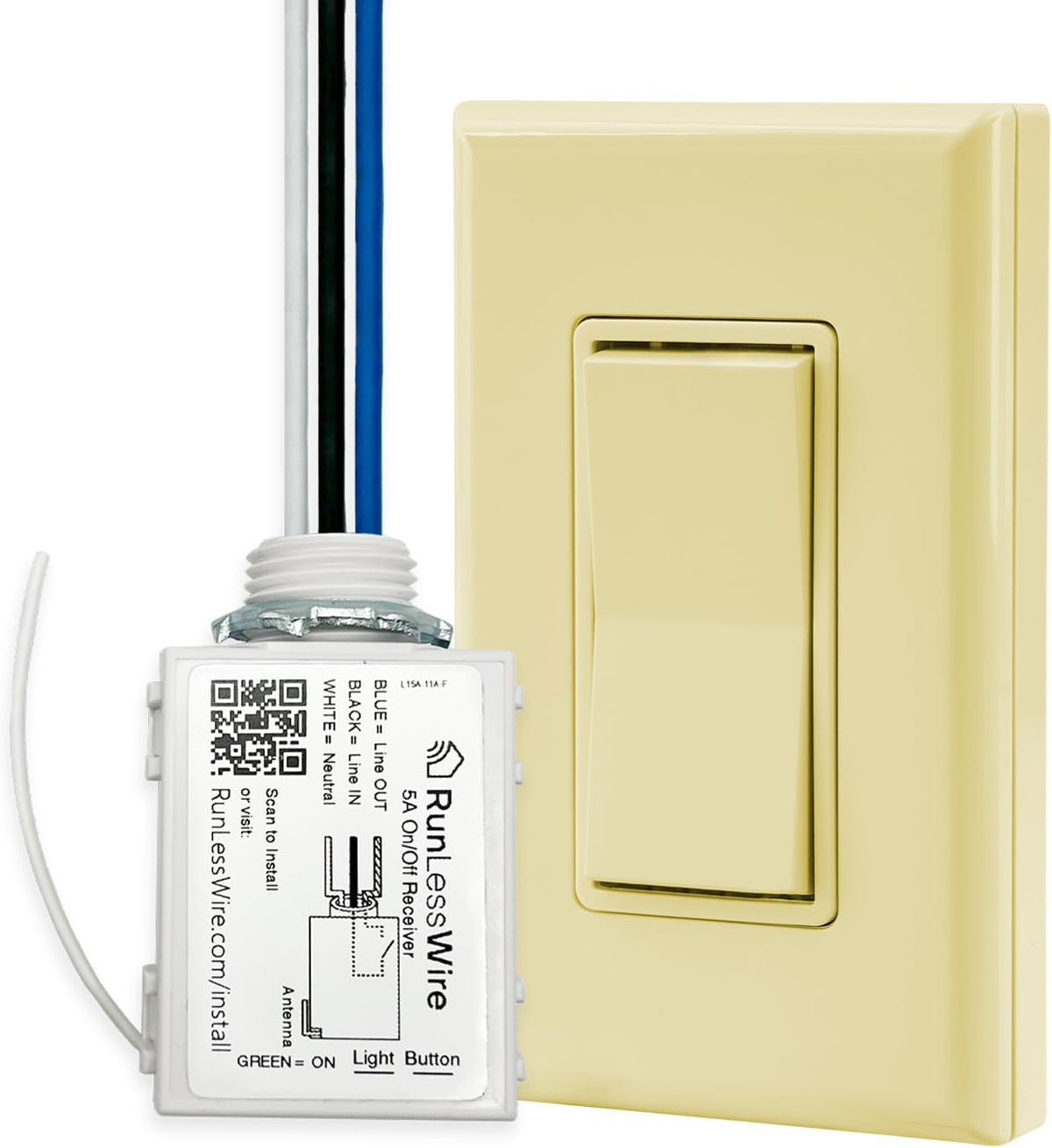 RunLessWire Single Pole Battery-Free DIY Wireless Light Switch Kit 150ft RF