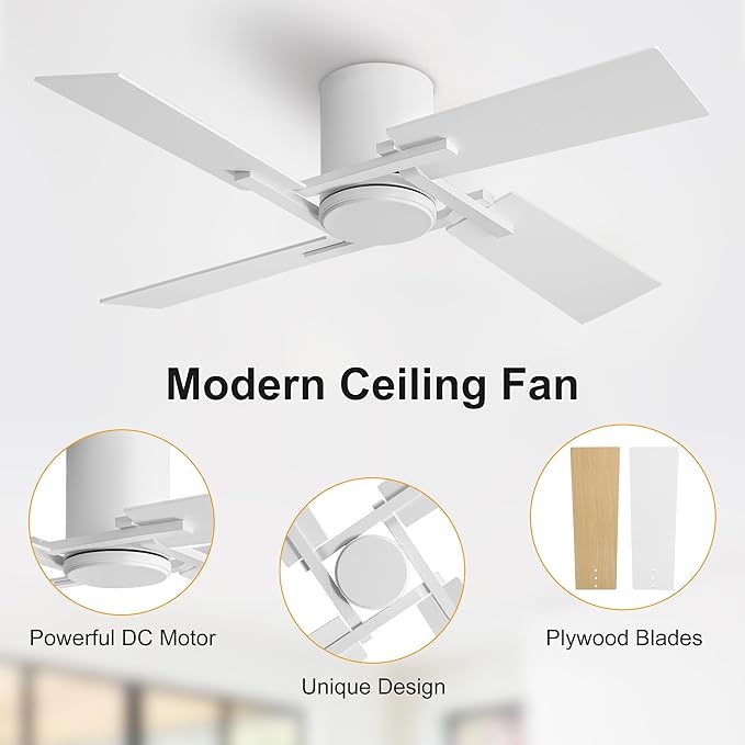 WINGBO 48 Inch Flush Mount Ceiling Fan without Light - Image 8