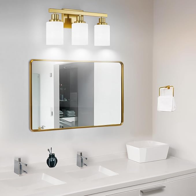 DIKAIDA 3-Light Gold Bathroom Light Fixtures, Modern Vanity Light - Image 2