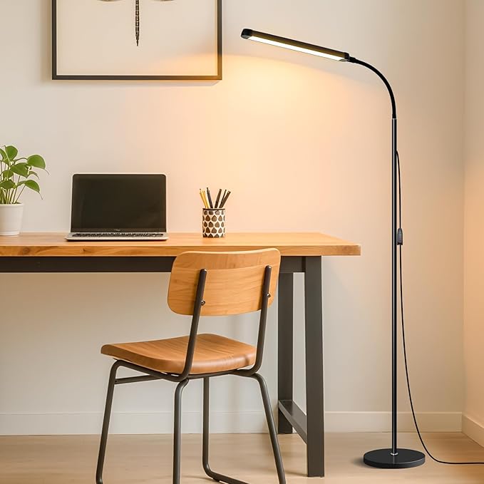 Modern LED Floor Lamp for Reading in Black, Bright 12W Dimmable Standing Light - Image 7