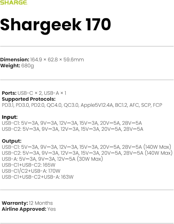 SHARGEEK 170 Power Bank, 170W Total 24, 000mAh High Capacity Portable Charger - Image 8