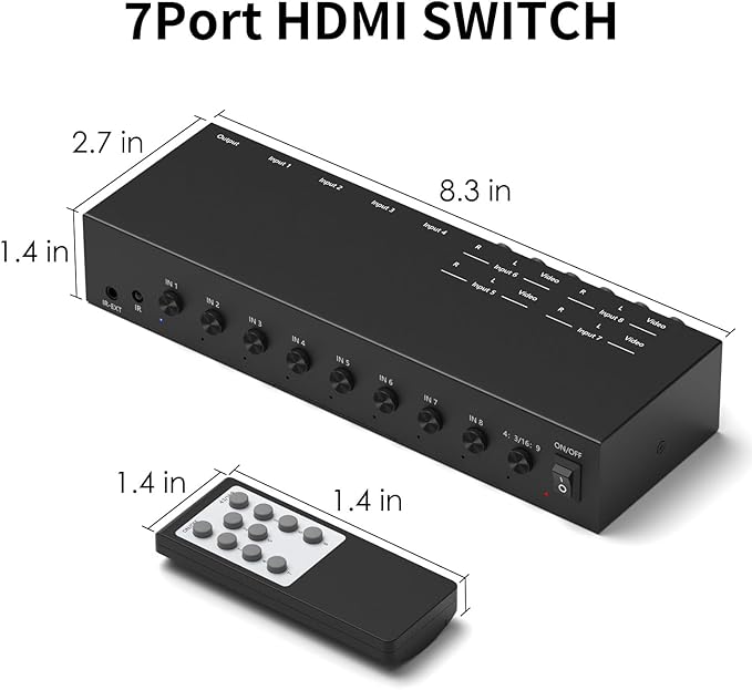 Dingsun 4 Way HDMI 2.0 to HDMI Switch + 4 Way RCA to HDMI Converter - Image 5