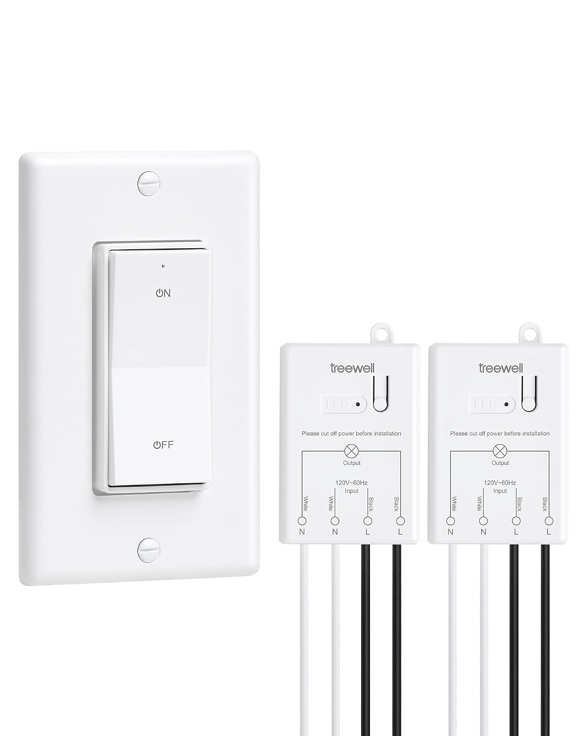 Wireless Light Switch and Receiver Kit, Decorator Rocker Switch | 200FT Long Range, 10A/1200W, No Rewiring, Wireless Wall Switch for Ceiling Light, Fans, Lamps, Programmable & Expandable
