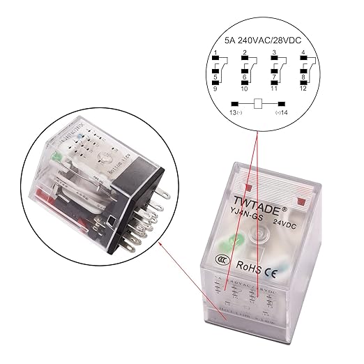 TWTADE/DC 12V Relay 5A Electromagnetic Power Coil Relay 14 Pins 4PDT 4NO+4NC - Image 4