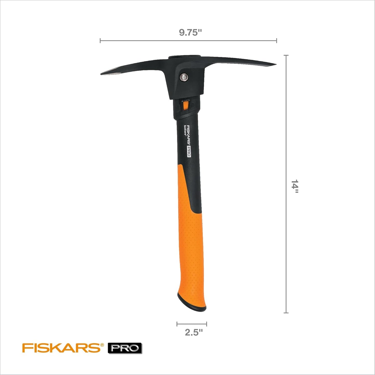 Fiskars Pro IsoCore 14" 2-in-1 Pickaxe & Hoe, Shock Reduction, 1.5 lb