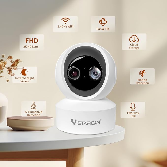 VSTARCAM Indoor Security Camera, 2K HD 360° PTZ Dog Pet Camera - Image 2