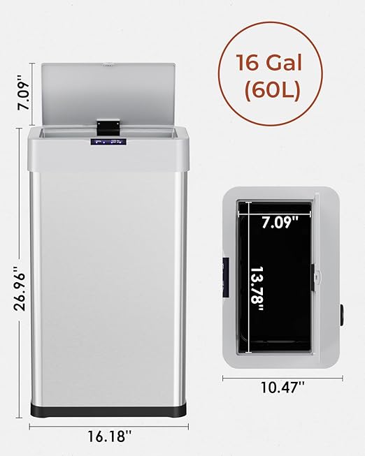 TLSUNNY 16 Gallon Motion Sensor Trash Can, Touchless Automatic Garbage Can - Image 2