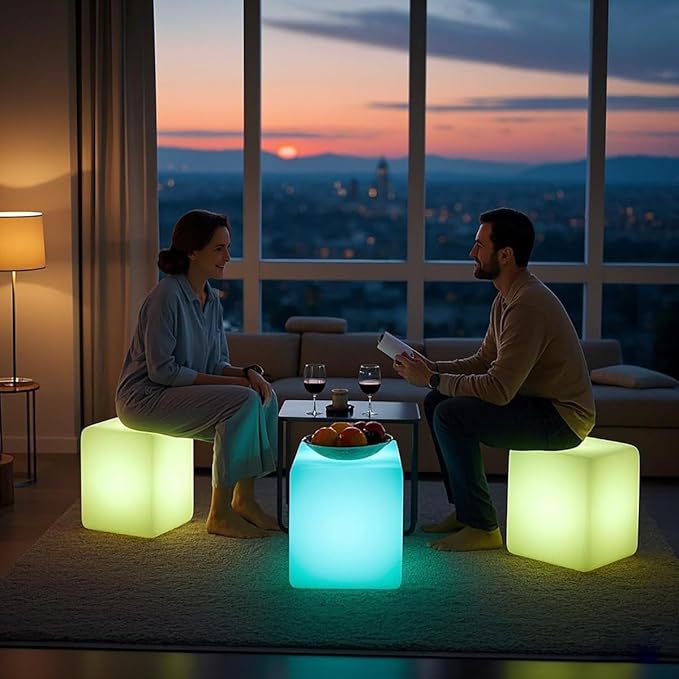 Mr.Go 15-Inch LED Cube Chair, 16 Dimmable RGB Colors Cube Seat w/Remote - Image 2