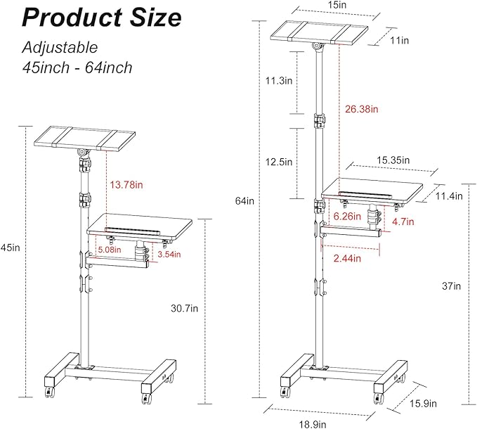 Facilife 2 Shelves Projector Stand Tripod, Height Adjustable Max 64", Mobile - Image 4