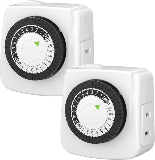 BN-LINK Indoor Timers Plug Mechanical 2 Prong 24-Hour Mini Lamp Timers 2 Pack by BN-LINK