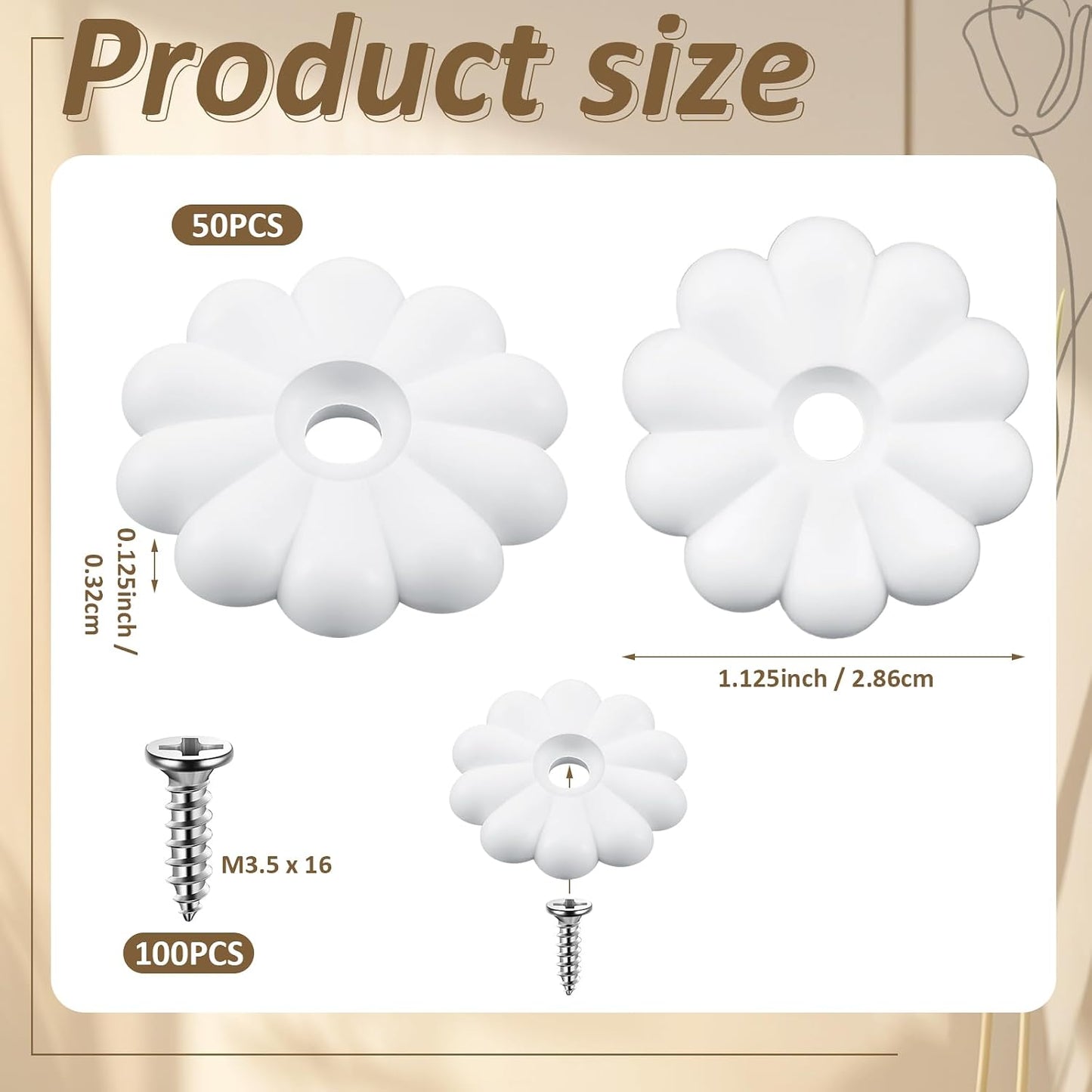 CroBlissful 30 Pack Rosette Washers with Screws, Mobile Home/RV Ceiling Rosette Buttons, Diameter 1-1/8 Inch Decorative Washers (White)