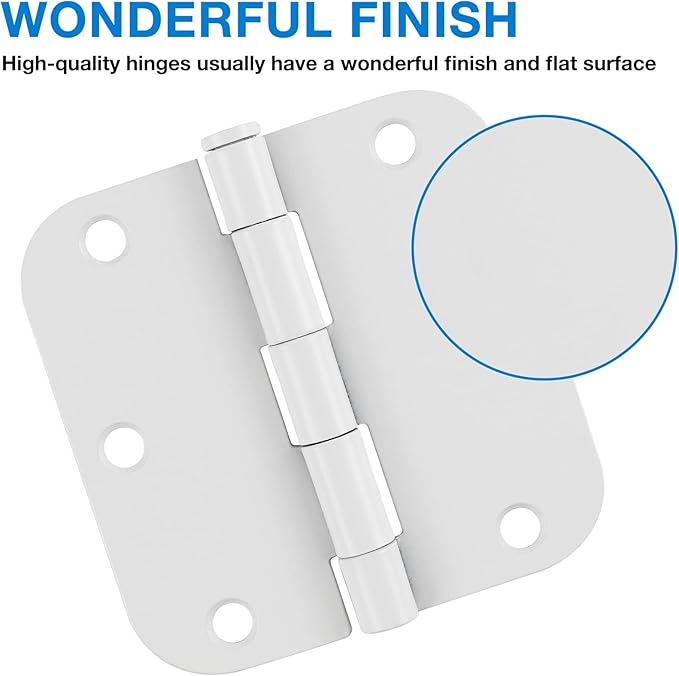 6 Pack 3.5 Inch Door Hinges White Matte Rounded 3 1/2 Inch Noise Free Iron - Image 3
