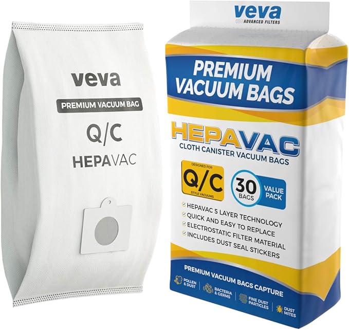 30 Pack Type Q/C 53292 HEPA Vacuum Bags by VEVA