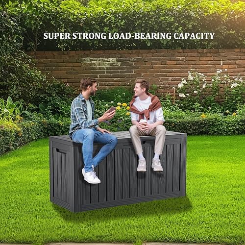 tarkari 80 gallon outdoor storage box waterproof, resin showing dimensions
