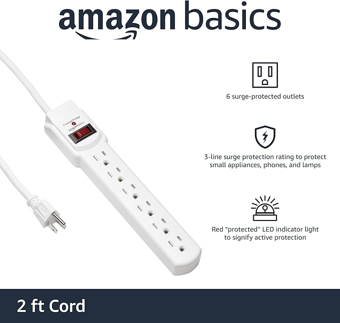 Amazon Basics Surge Protector Power Strip, 6-Outlet - Image 2