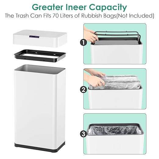 Arlopu Automatic Trash Can, Sensor Motion Stainless Steel Garbage Bin, - Image 7