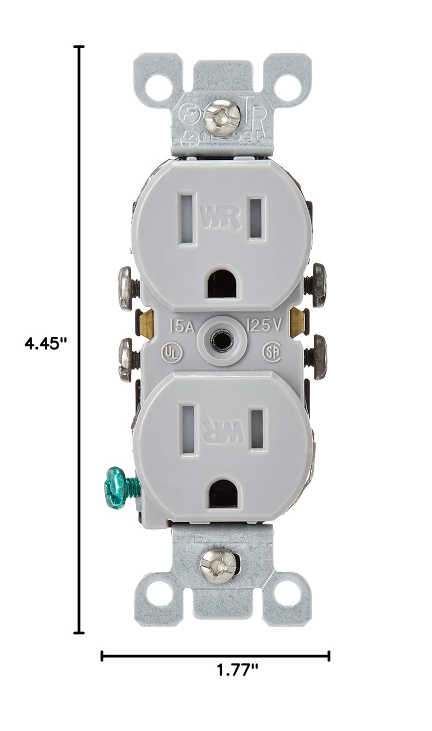 Leviton 15 Amp, 125 Volt, Weather and Tamper Resistant, Duplex Receptacle, Grounding, Side and Quickwire, W5320-T0G, Gray