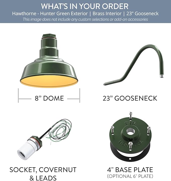 Steel Lighting Co. Hawthorne Barn Light | Outdoor Wall Mounted | 8 inch Dome | - Image 6
