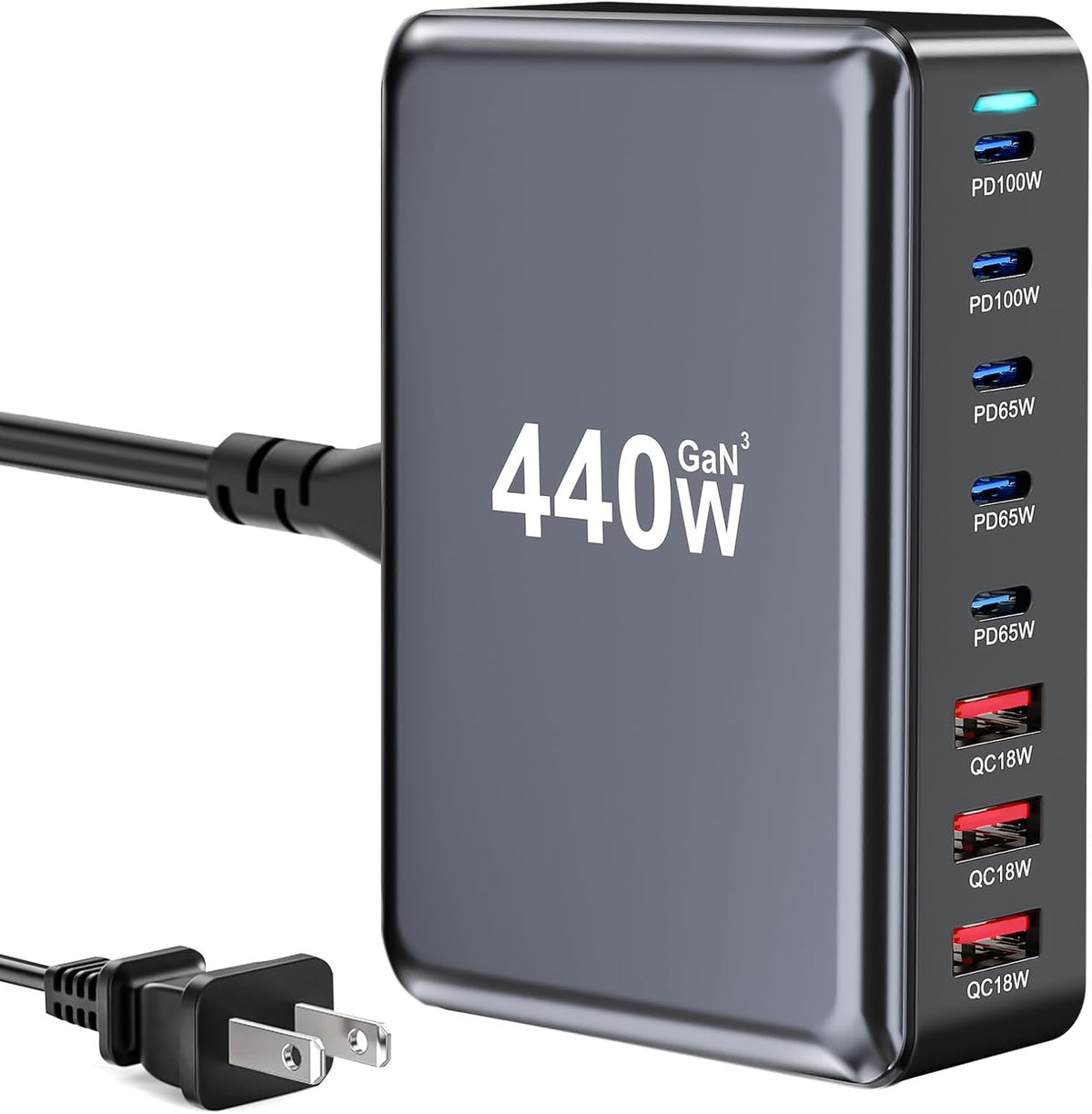 440W Fast USB C GAN Charger Block 8 Port Charging Station HUB Brick Dual PD PPS