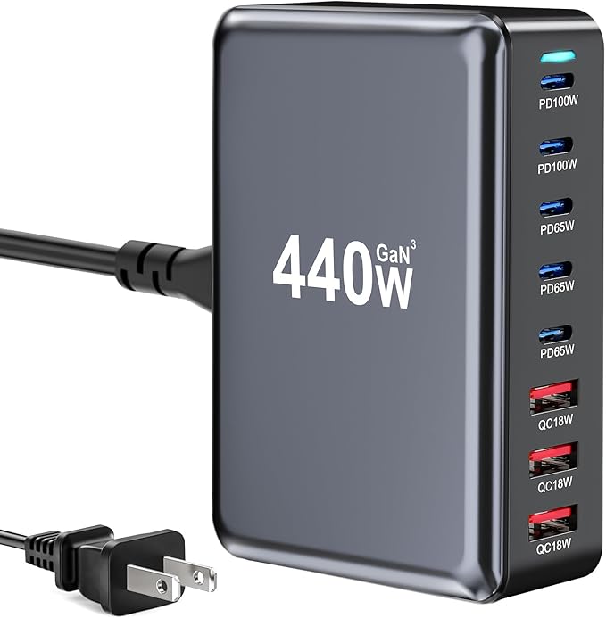 440W Fast USB C GAN Charger Block 8 Port Charging Station HUB Brick Dual PD PPS by LMSEP