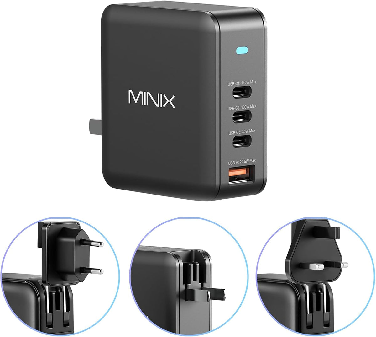 MINIX 165W USB C Charger, GaN II Charger PD3.1 Max 140W, Turbo 4-Port Charging