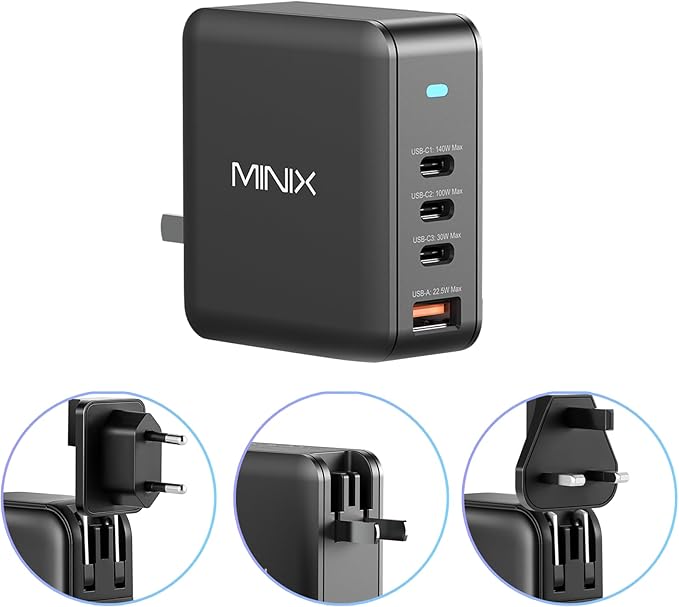 MINIX 165W USB C Charger, GaN II Charger PD3.1 Max 140W, Turbo 4-Port Charging by MINIX
