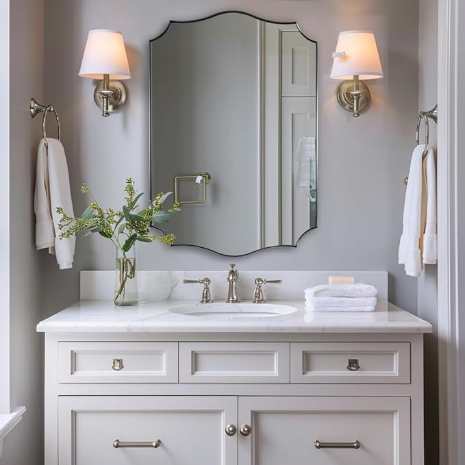 ANDY STAR Brushed Nickel Bathroom Mirror, 24x36’’ Silver Wavy Wall Mirror - Image 4