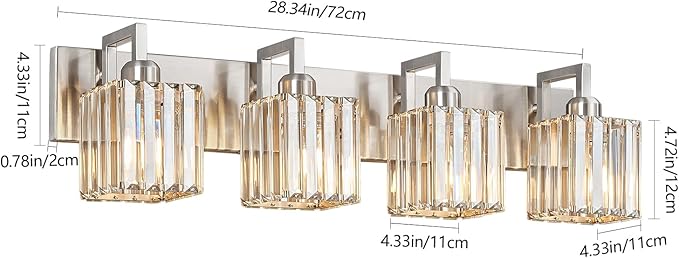 FDPBY Modern Bathroom Vanity Light 4-Lights Brushed Nickel Vanity Light Crystal - Image 5