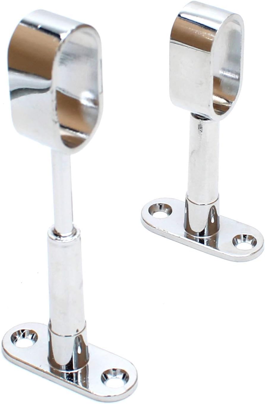 OvalRetractable Wardrobe Bracket, 16 mm Diameter, Ceiling Mounted Track Bar Support Socket 2 Pieces (All-Pass Silver)