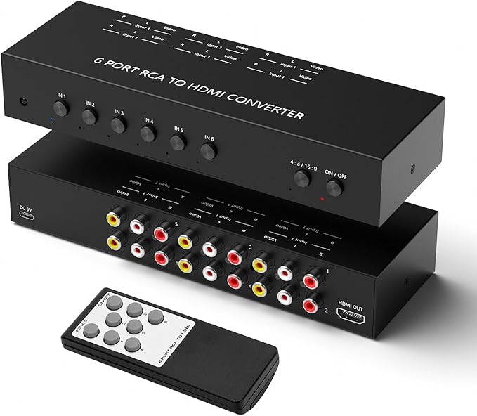RuiPuo 6Port AV to HDMI Converter RCA/Composite/CVBS Adapter Support 16:9/4:3 by RuiPuo