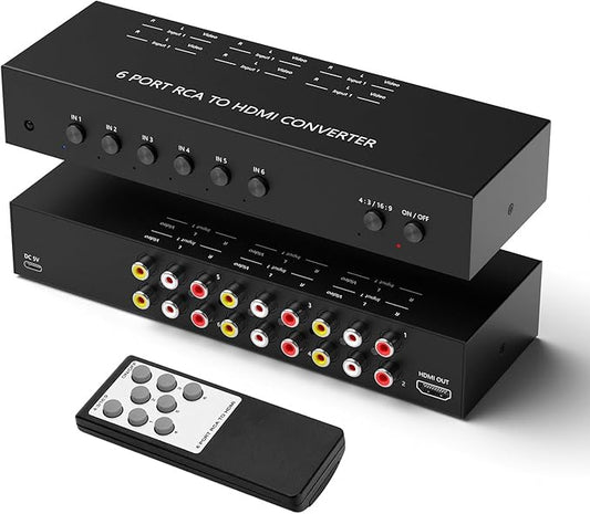 RuiPuo 6Port AV to HDMI Converter RCA/Composite/CVBS Adapter Support 16:9/4:3 by RuiPuo