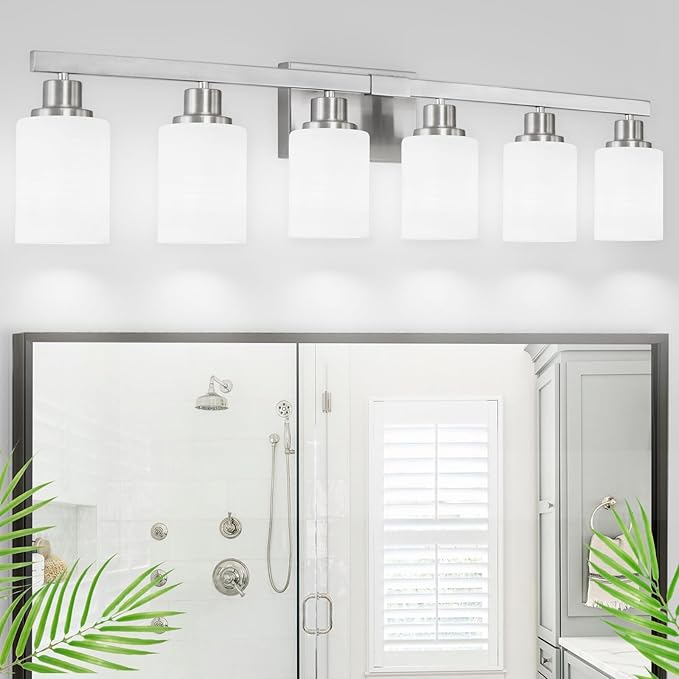 DIKAIDA 38" Bathroom Vanity Light, 6-Light Nickel Vanity Lights by DIKAIDALights
