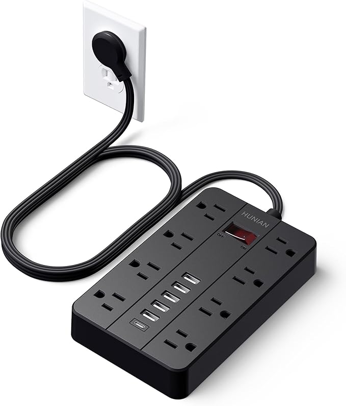 Power Strip with USB Ports, HUNIAN 5 Ft Extension Cord Flat Plug with 8 Outlets by HUNIAN