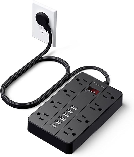 Power Strip with USB Ports, HUNIAN 5 Ft Extension Cord Flat Plug with 8 Outlets by HUNIAN