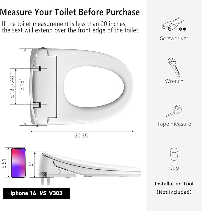 R&T V303 Auto-Open Smart Bidet Toilet Seat, Elongated Electric Bidets - Image 8