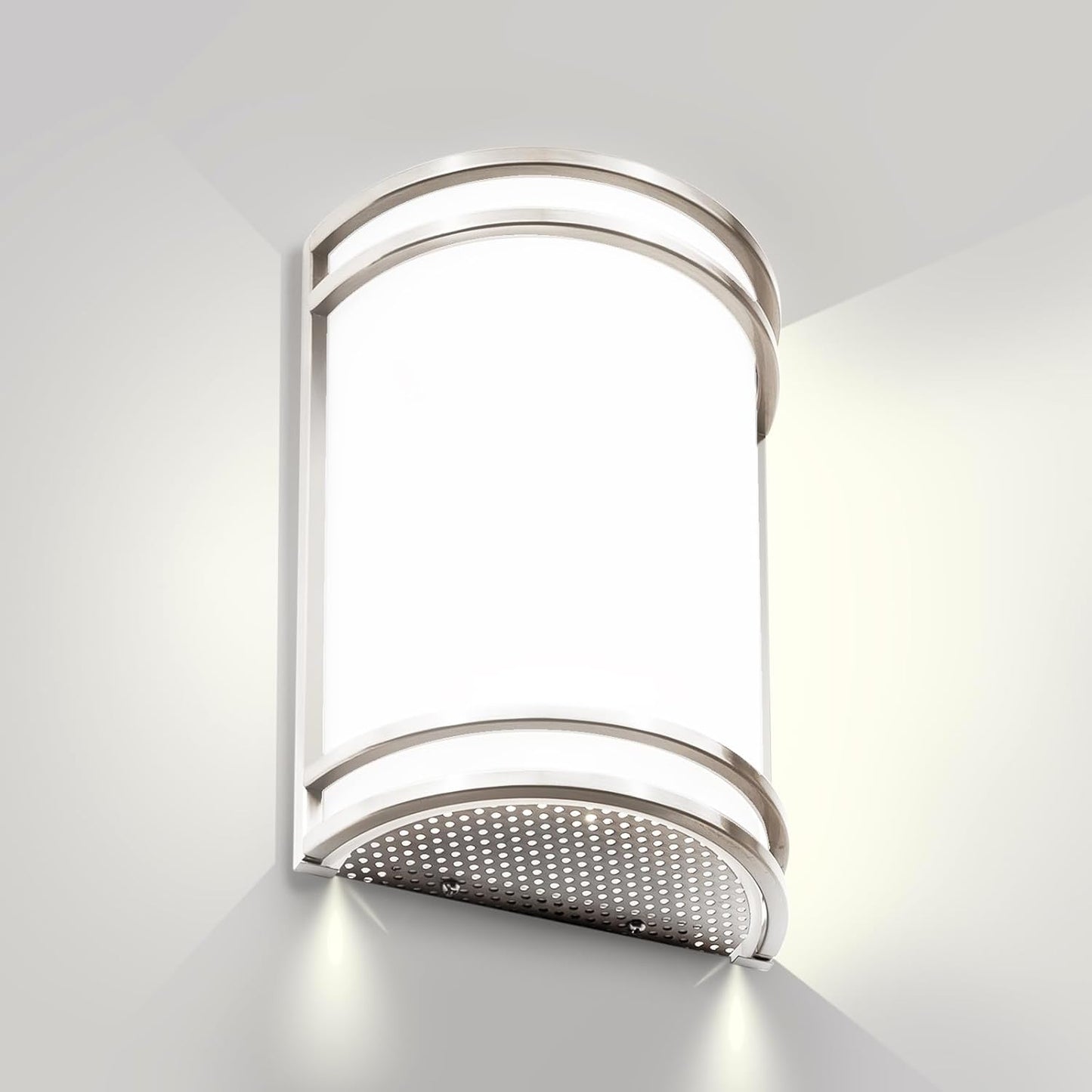 Indoor Wall Sconce, Half Cylinder Wall Light Fixture, 3000K 4000K 5000K Color Temperature Adjustable, Dimmable LED Modern Wall Light for Hallway Bedroom Living Room, Brushed Nickel