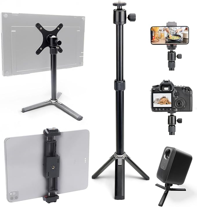 Kado Metal Portable Monitor Stand Tripod, 2-In-1 Phone/Tablet Clamp by Kado