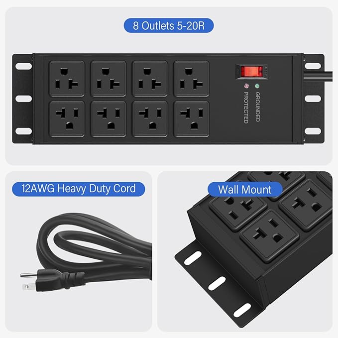 CCCEI Magnetic Heavy Duty Power Strip Surge Protector 20Amp, 12 Gauge High Amp - Image 3