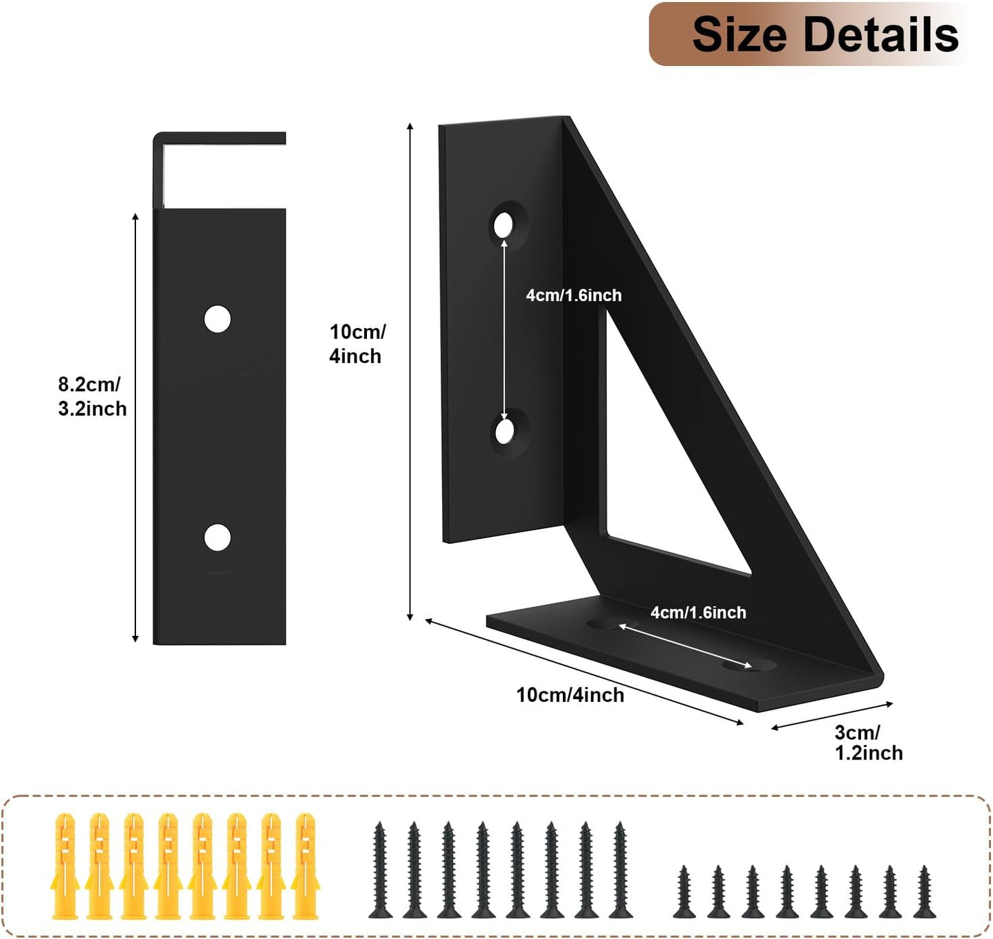 SOGAL Black Shelf Brackets 4 Inch,Wall Bracket for Shelves,Small,4 Pack | supports up to 50-80 lbs per pair,right-angle metal, 90 degree design,indoor/outdoor use,easy wall mount install