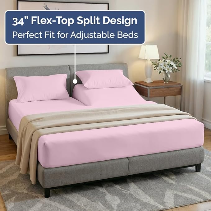 Split Head King Sheet Set – 4 Piece Flex Split Top King Sheets - Image 4