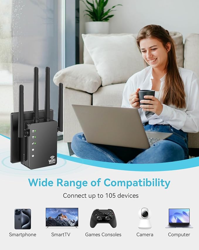 105-Device Compatible WiFi Extender Signal Booster, WiFi Extender, 12880 Sq.Ft - Image 2